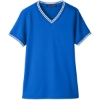 Custom Womens CrownLux Performance® Plaited Tipped V-Neck Shirt French Blue/ White