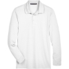 Custom Mens Tall CrownLux Performance® Plaited Long Sleeve Polo White