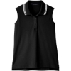 Custom Womens CrownLux Performance® Plaited Tipped Sleeveless Polo Black/ White