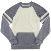 Custom Womens Cozy Contrast Fleece Crewneck Pullover Denim/ Oatmeal