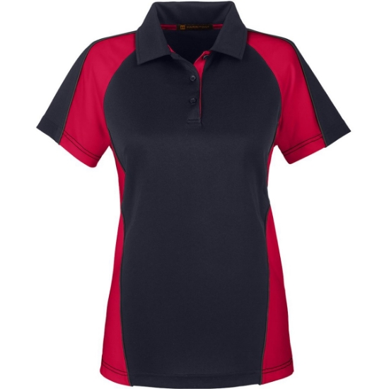 Custom Womens Advantage Snag Protection Plus IL Colorblock Polo Black/ Red/ Dark Charcoal