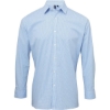 Custom Mens Microcheck Gingham Cotton Shirt Light Blue/ White
