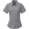 Custom Womens Microcheck Gingham Short Sleeve Cotton Dress Shirt Black/ White