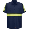 Custom Mens Enhanced Visibility Short Sleeve Cotton Work Shirt Navy/ Yellow Trim
