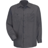 Custom Mens Premium Long Sleeve Work Shirt Charcoal/ Blue/ White Stripe