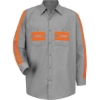 Custom Mens Industrial Enhanced-Visibility Long Sleeve Work Shirt Light Grey/ Orange Trim