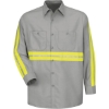 Custom Mens Industrial Enhanced-Visibility Long Sleeve Work Shirt Light Grey/ Yellow Trim
