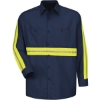 Custom Mens Industrial Enhanced-Visibility Long Sleeve Work Shirt Navy/ Yellow Trim