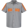 Custom Mens Enhanced Visibility Industrial Work Shirt Light Grey/ Orange Trim