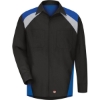 Custom Mens Tall Long Sleeve Tri-Color Shop Shirt Black/ Royal Blue/ Light Grey