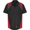 Custom Mens Tri-Color Short Sleeve Shop Shirt Black/ Charcoal/ Red