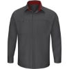 Custom Mens Tall Performance Plus Long Sleeve Shirt with OilBlok Technology Charcoal/ Fireball Red