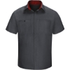 Custom Mens Tall Performance Plus Short Sleeve Shirt with Oilblok Technology Charcoal/ Fireball Red