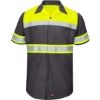 Custom Mens Hi-Visibility Colorblock Ripstop Short Sleeve Work Shirt Fluorescent Yellow/ Charcoal