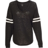 Custom Women’s Slub Jersey Varsitee V-Neck Long Sleeve T-Shirt Black