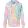 Custom Women’s Courtney Burnout V-Notch Hooded Sweatshirt Rainbow Sorbet