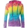 Custom Women’s Courtney Burnout V-Notch Hooded Sweatshirt Rainbow Stripe