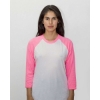 Custom Unisex USA-Made Three-Quarter Sleeve Raglan Baseball T-Shirt White/ Neon Heather Pink