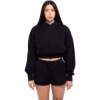 Custom Womens Garment-Dyed Crop Hooded Sweatshirt Black