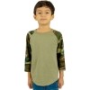 Custom Youth Three-Quarter Sleeve Camo Raglan T-Shirt Olive/ Camo Green