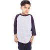 Custom Youth Three-Quarter Sleeve Raglan Heather Grey/ Navy