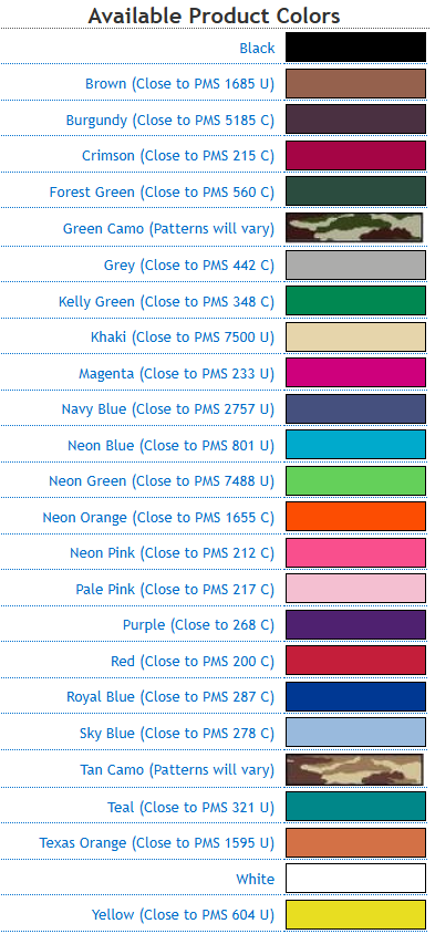 Item Color Chart